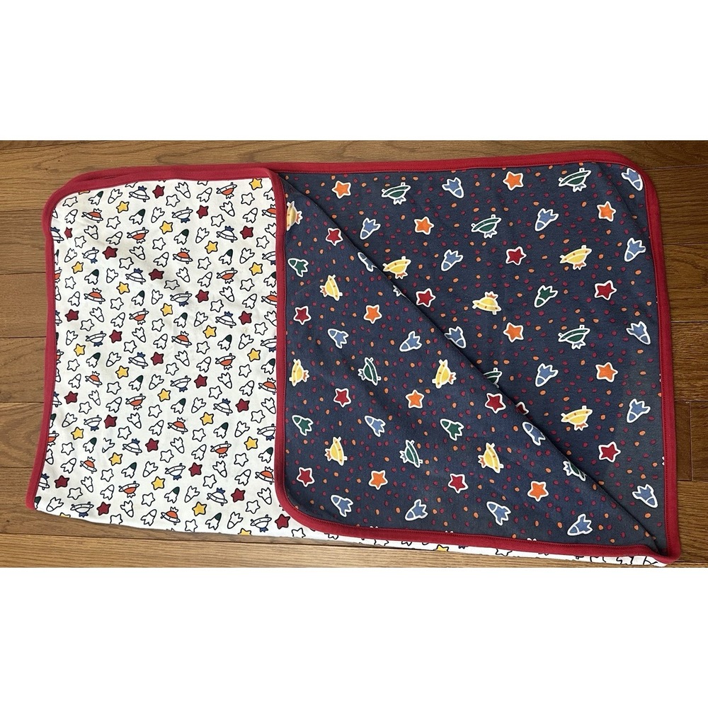 Vintage‎ Gymboree Space Rocket Stars Baby Blanket Navy Red Reversible 30x34